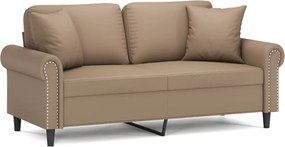vidaXL Canapea cu 2 locuri cu pernuțe, cappuccino, 140 cm, piele eco.