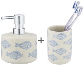 Set de accesorii de baie alb/albastru din ceramică Aquamarin – Wenko