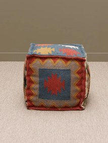 Puf multicolor, din iuta naturala si lana, Autumn Killim