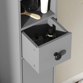 kleankin Dulap de baie, 4 rafturi, sertar, PAL, design subțire, Gri | Aosom Romania