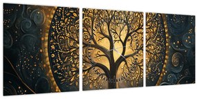 Tablou – Arbore cu aură aurie (cu ceas) (90x30 cm)