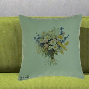 Perna Decorativa Buchet Camp Acuarela Margarete-Lavanda, 40x40 cm, Verde, Husa Detasabila, Perna Inclusa, BEKZ®