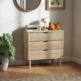 HOMCOM Comodă cu 3 Sertare, Picioare din Lemn Masiv și Design Canelat, 80x40x77,5 cm, Lemn Natural | Aosom Romania