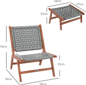 Outsunny Fotoliu de gradina cu suport pentru picioare - fotoliu de relaxare din lemn de acacia si rachita din polipropilena - natural, gri | Aosom Romania