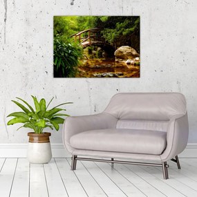 Tablou pe sticlă - Pod prin râu (70x50 cm)