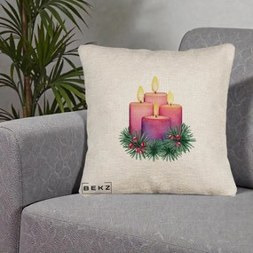 Perna Decorativa Lumanari Advent Roz-Violet, 40x40 cm, Bej Canapea, Husa Detasabila, Perna Inclusa, BEKZ®