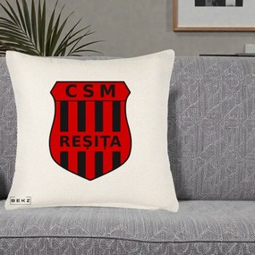 Perna Personalizata CSM Resita Fotbal, 40x40 cm, Crem Reliefat, Husa Detasabila, Perna Inclusa, BEKZ®