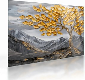 Tablou pe sticlă – Arbore cu frunze aurii (70x50 cm)