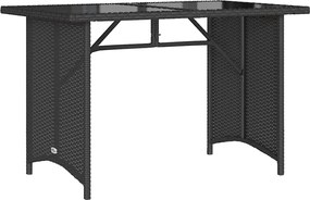vidaXL Masă grădină cu blat din sticlă, negru, 110x68x70 cm, poliratan