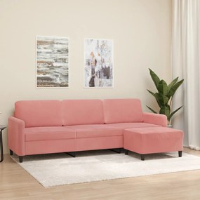 3153580 vidaXL Canapea cu 3 locuri și taburet, roz, 210 cm, catifea