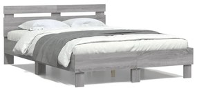 3207579 vidaXL Cadru de pat cu tăblie și LED, gri sonoma, 120x190 cm