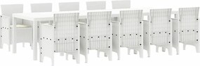 vidaXL Set de masă pentru grădină 11 pcs Alb Ratan sintetic și oțel