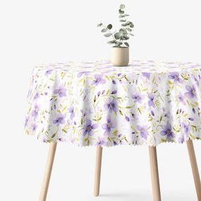 Goldea față de masă teflonată - flori violete - rotundă Ø 110 cm