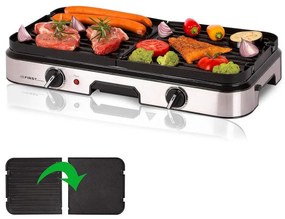 Gratar electric First Austria FA-5346, 2000W, 2 zone independente, Termostat, Acoperire antiaderenta, Tava de grasime, Negru/inox