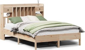 vidaXL Pat cu bibliotecă fără saltea, 135x190 cm, lemn masiv de pin