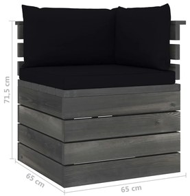 Set mobilier gradina paleti cu perne, 8 piese, lemn masiv pin Negru, 8