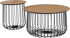 Set de două mese de cafea, stejar / negru, GROTO