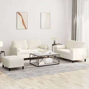 vidaXL Set de canapele cu perne, 3 piese, crem, catifea