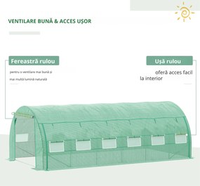 Outsunny Seră de grădină seră tunel 18 m² cu ușă, pereți laterali cu fermoar 12 ferestre oțel PE  4 x 3 x 2 m verde | Aosom Romania
