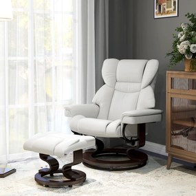 HOMCOM Fotoliu de relaxare cu funcție de masaj și taburet, scaun de dormit, piele ecologică, 79 x 82 x 101 cm, alb-crem | Aosom Romania