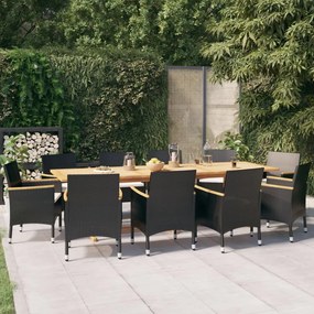 3103592 vidaXL Set mobilier de grădină cu perne, negru, 11 piese