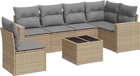 vidaXL Set canapele de grădină, 7 piese, cu perne, bej, poliratan