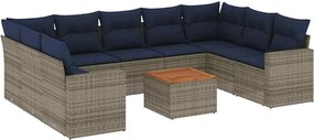 vidaXL Set canapele de grădină cu perne, 10 piese, gri, poliratan