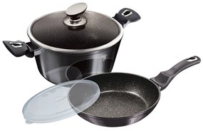 Set oala cu capac si tigaie marmorata, 4 piese Carbon Pro Berlinger Haus BH 7106