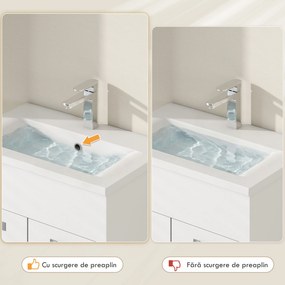 kleankin Set Mobilier Baie 4 Piese cu Lavoar din Ceramică, Dulap de Baie, Coloană de Baie și Oglindă, Alb | Aosom Romania