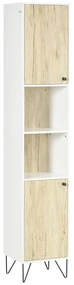 Kleankin Dulap Înalt Baie, 2 Rafturi Deschise, 2 Dulapuri, Design Modern, Natural/Alb | Aosom Romania