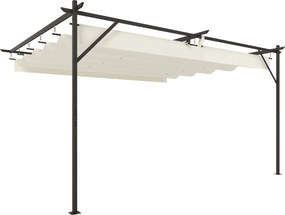 Outsunny Pergolă Montată pe Perete 3x4 m cu Acoperiș Retractabil Glisant, Găuri de Drenaj, Pergolă de Grădină din Poliester și Oțel, pentru Terasă, Grădină, Exterior, UV30+, Crem | Aosom Romania