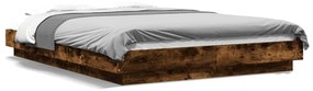 3281137 vidaXL Cadru de pat cu LED stejar fumuriu 135x190 cm lemn prelucrat