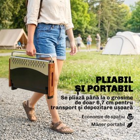 Outsunny Grătar Portabil cu Cărbune, Tava Detașabilă, din Oțel Inoxidabil și Metal, 50,5x34x33 cm, Negru | Aosom Romania