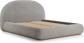 Pat matrimonial grej tapițat cu spațiu de depozitare cu somieră 140x200 cm Maumere – Maison de Rêve