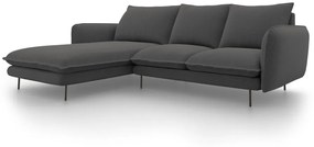 Coltar tapitat Vienna 5 locuri picioare negre – L255 x l170 x h95
