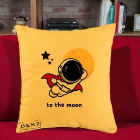 Perna Decorativa Astronaut To The Moon, 40x40 cm, Galben, Husa Detasabila, Perna Inclusa, BEKZ®