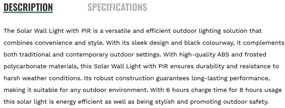 Aplica LED solara de exterior cu senzor de miscare IP44 Solar