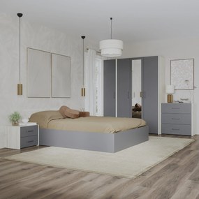 Set dormitor Malmo V8, Pat 200 x 140 cm, Stejar Alb/Antracit