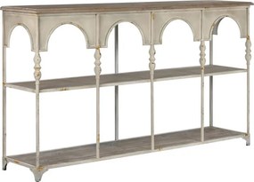 Consolă hol vintage din metal, crem, cu blat din lemn, 2 rafturi și arcade pe baluștri, 91 x [lățime] x 36,5 cm, „Arches”