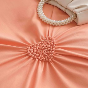 Lenjerie pat dublu, Inimi Brodate, 6 Piese, Finet Premium - Peach