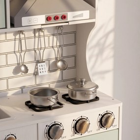 AIYAPLAY Bucătărie din lemn pentru copii, cu lumini, sunete, accesorii, frigider, cuptor și aparat de cafea, verde deschis | Aosom Romania