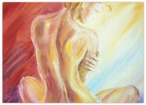 Tablou pe sticlă - Imaginea unei femei care se odihnește, pictură în ulei (70x50 cm)