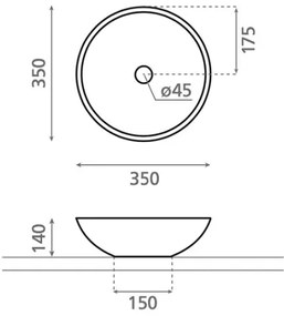 Bathco 4015 - Lavoar pe blat CASTELLON Ø 35 cm, porțelan/alb