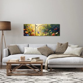Tablou - Pajiște cu flori de primăvară, pictură (cu ceas) (90x30 cm)