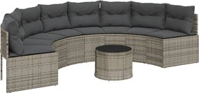 vidaXL Canapea de grădină cu perne, semi-rotundă, gri, poliratan