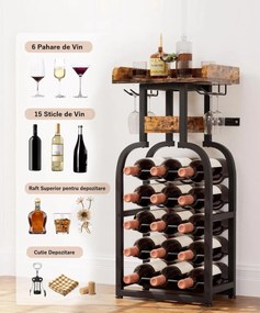 RVI201 - Rafturi Vin, 40 cm, depozitare vin, raft stil industrial, bucatarie, living, dining - Negru - Maro