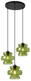 Lampă suspendată retro neagră cu sticlă verde cu 3 lumini - Denise