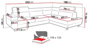 Zondo Colțar în formă de U cu tetiere reglabile Jelara (S) (piele ecologică soft 017 + lux 05). 1051141
