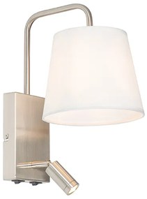 Aplică modernă alb și oțel cu lampă de citit - Renier