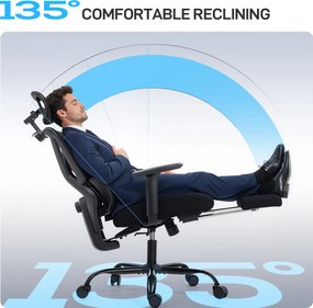 HOMCOM Scaun de birou ergonomic, cu suport lombar dinamic și suport pentru picioare, 73x75x120-128 cm, negru | Aosom Romania